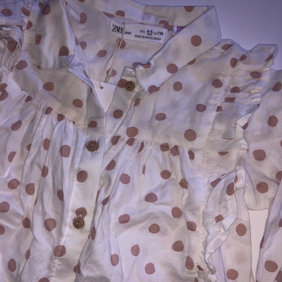 ZARA Ruffle Pink Polka Dot Long Sleeve Shirt - Picture 3 of 5